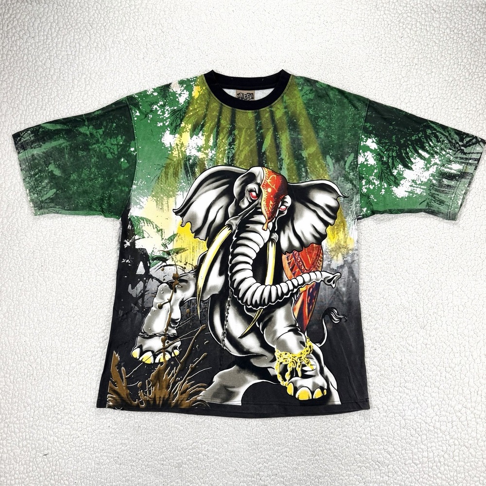 VTG Mecca All Over Elephant Graphic T Shirt Men's 2XL Streetwear Y2K Skater